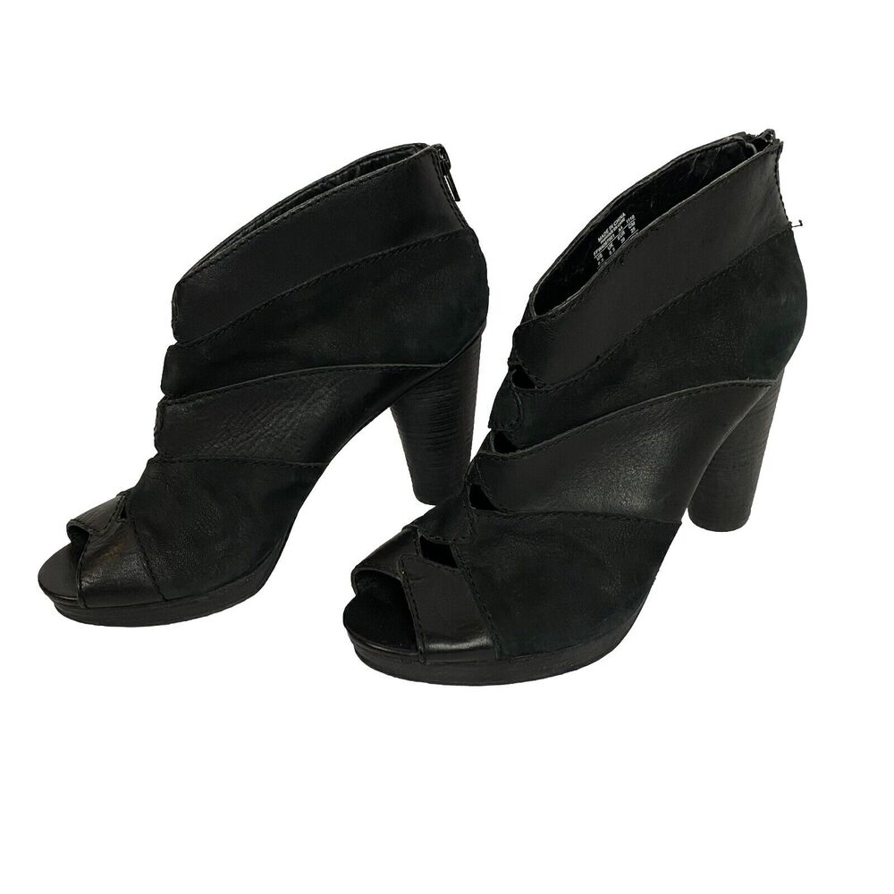 Fossil Bobbi Peep Toe Ankle Boots Booties Women’s Size 8.5 Black Leather - Picture 2 of 13